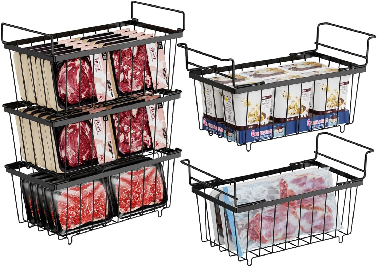 iSPECLE Stackable and Hanging Freezer Organizer Bins (4 Pack, 5 Pack, 6 Pack)